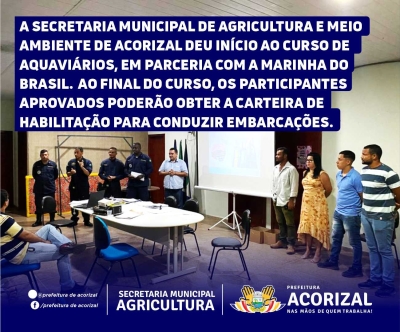 Ótima notícia para os moradores de Acorizal! Curso de Aquaviários em parceria com a Marinha do Brasil!